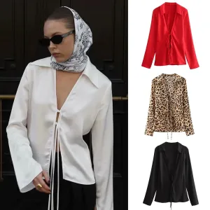 Women's Chenille Lapel Blouse Street Hipster Pullover