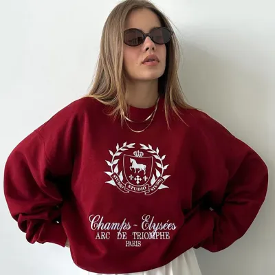 Women Fashion Casual Autumn Winter Printed Round Neck Loose Thickened Sweatshirt
