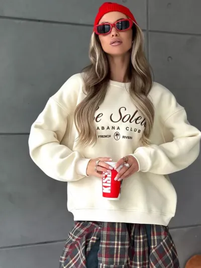 Women Casual Letter Printed Thickened Loose Sweatshirt for Autumn Winter
