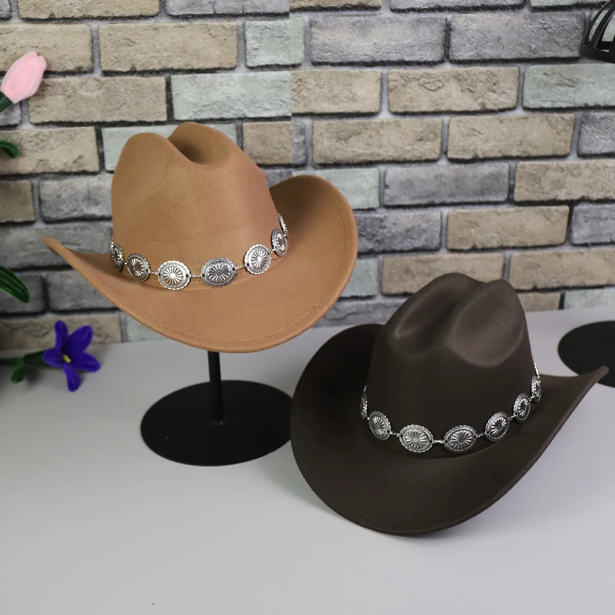Fashion Casual Western Cowboy Solid Color Metal Hollow Chain Hat