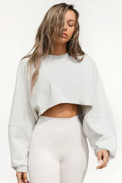 Women Fashion Sexy Solid Color Long Sleeve Crop Top Sweatshirt
