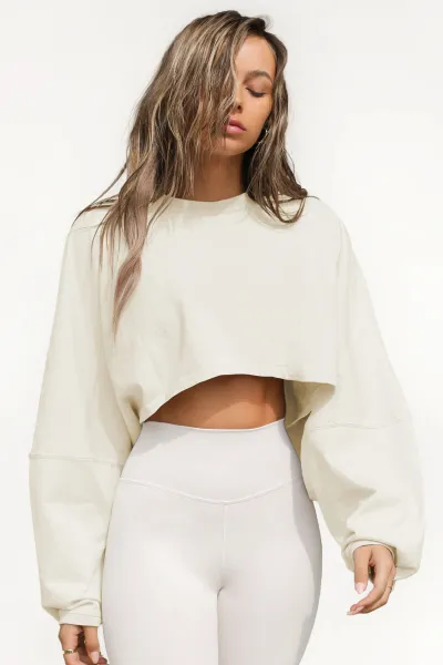Women Fashion Sexy Solid Color Long Sleeve Crop Top Sweatshirt