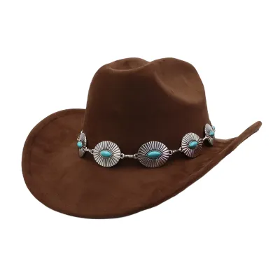 Fashion Casual Solid Color Western Cowboy Chain Soft Suede Large Ebb Jazz Hat