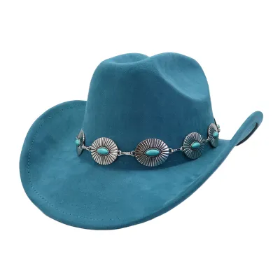 Fashion Casual Solid Color Western Cowboy Chain Soft Suede Large Ebb Jazz Hat