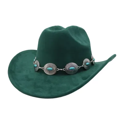 Fashion Casual Solid Color Western Cowboy Chain Soft Suede Large Ebb Jazz Hat