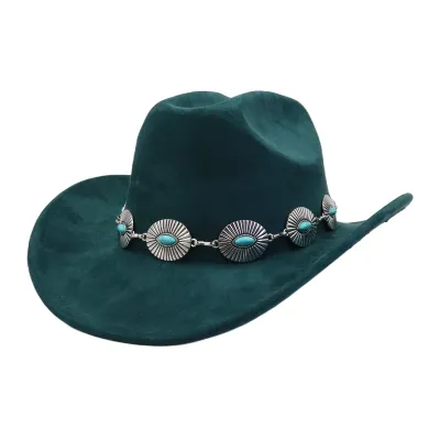 Fashion Casual Solid Color Western Cowboy Chain Soft Suede Large Ebb Jazz Hat