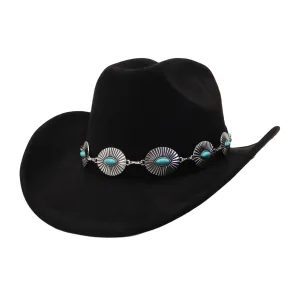 Fashion Casual Solid Color Western Cowboy Chain Soft Suede Large Ebb Jazz Hat
