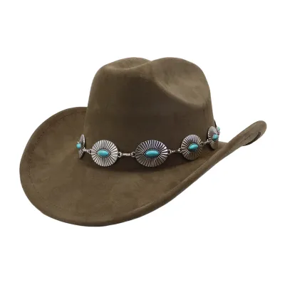 Fashion Casual Solid Color Western Cowboy Chain Soft Suede Large Ebb Jazz Hat