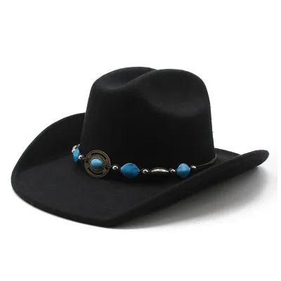 Fashion Casual American West Cowboy Woolen Turquoise Decoration Big Brim Hat