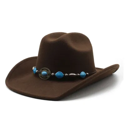 Fashion Casual American West Cowboy Woolen Turquoise Decoration Big Brim Hat