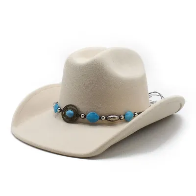 Fashion Casual American West Cowboy Woolen Turquoise Decoration Big Brim Hat