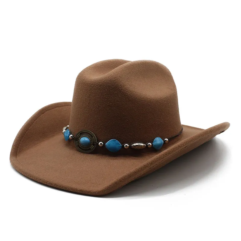 Fashion Casual American West Cowboy Woolen Turquoise Decoration Big Brim Hat