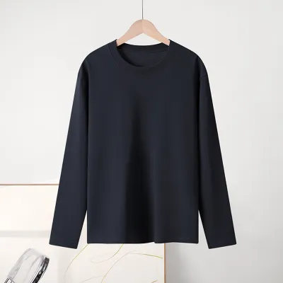 Women Casual Cotton Long-Sleeve Loose Fit Solid Color T-Shirt