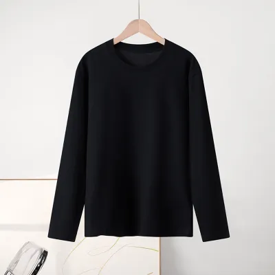 Women Casual Cotton Long-Sleeve Loose Fit Solid Color T-Shirt