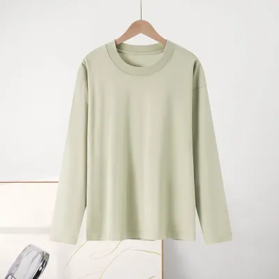 Women Casual Cotton Long-Sleeve Loose Fit Solid Color T-Shirt