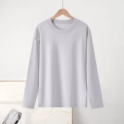 Women Casual Cotton Long-Sleeve Loose Fit Solid Color T-Shirt