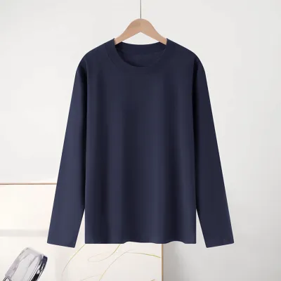 Women Casual Cotton Long-Sleeve Loose Fit Solid Color T-Shirt