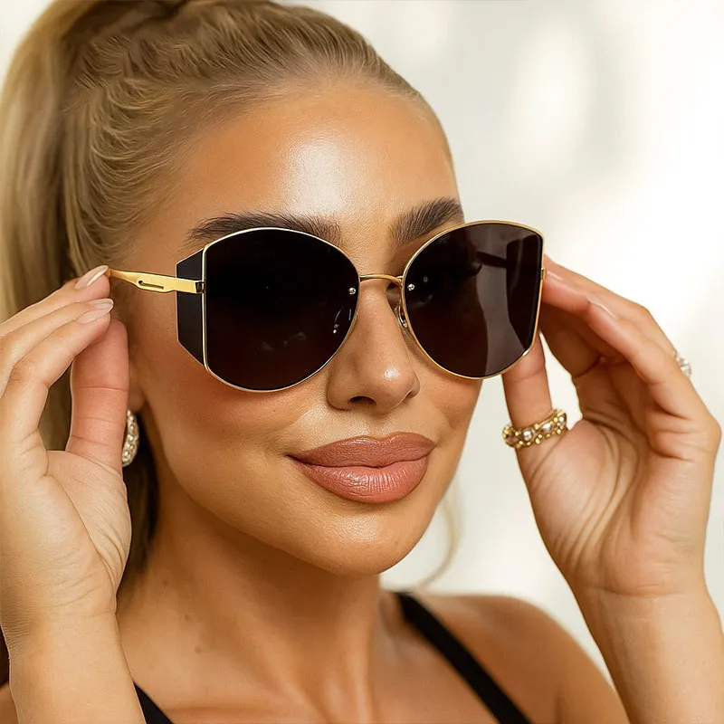 Fashion Metal Large Frame Sunglasses