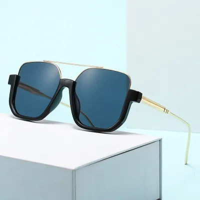 Fashion Simple Large Frame Double Beam Anti-UV Sunglasses Square Metal