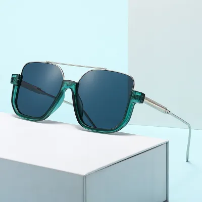 Fashion Simple Large Frame Double Beam Anti-UV Sunglasses Square Metal
