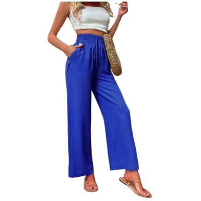 Women Casual Solid Color High Waist Loose Straight Leg Pants