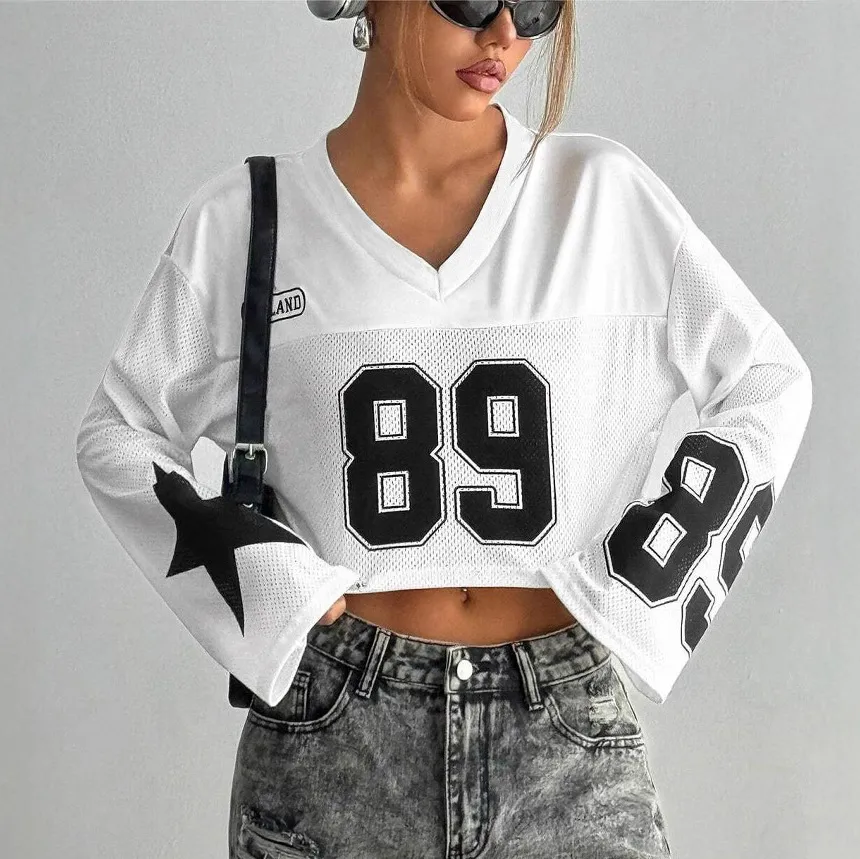 Women Casual Digital Pattern V-Neck Long Sleeve T-Shirt