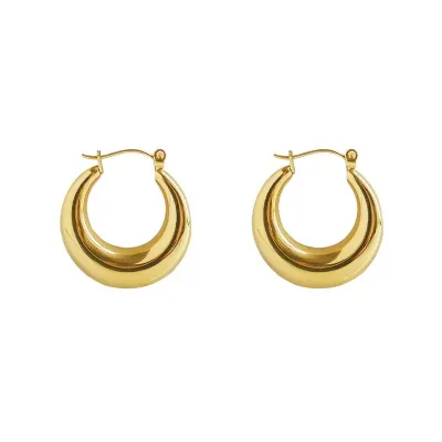Women's Fashion Simple Oval Gold Plated Stainless Steel Earrings