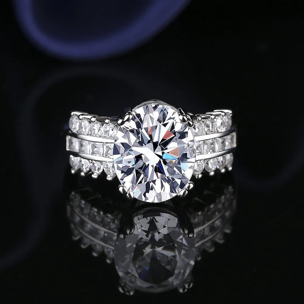 Women Simple White Rhinestone Square Copper Ring