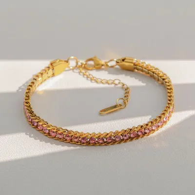 Women Fashion Simple Multicolor Rhinestone Chain Bracelet