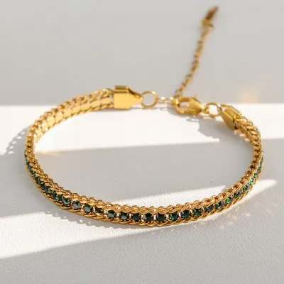 Women Fashion Simple Multicolor Rhinestone Chain Bracelet