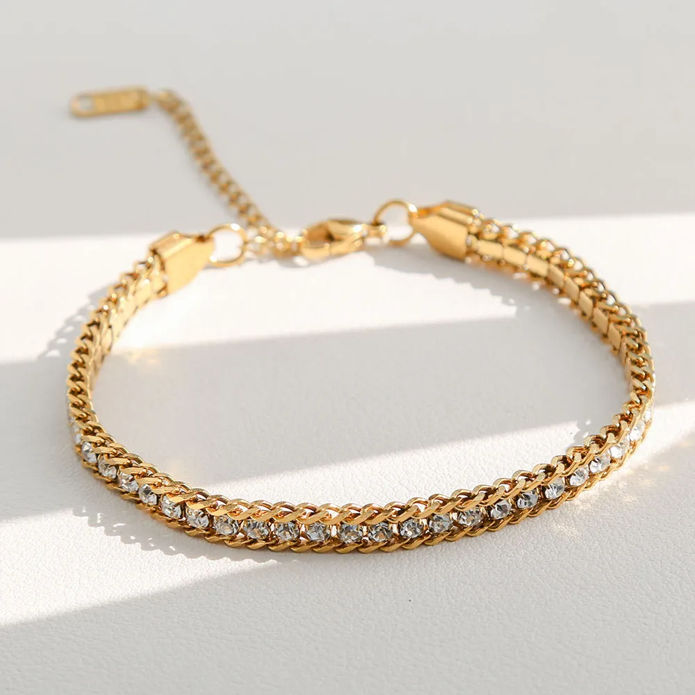 Women Fashion Simple Multicolor Rhinestone Chain Bracelet