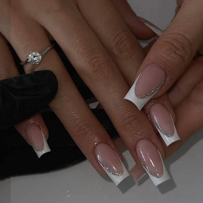 Fashion Simple Water Pipe Removable Fake Nails Long Wearable Relief Pattern