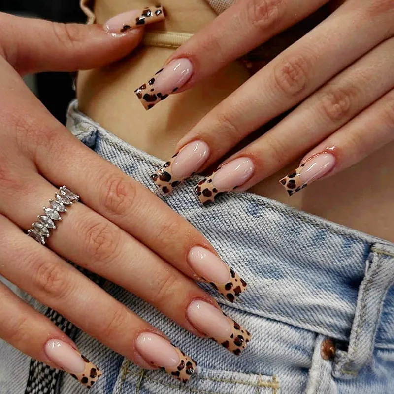 Fashion Leopard Print Wearable Long Water Pipe Fake Nail
