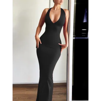 Women Summer Slim-Fit Halter Neck Sexy Tight Maxi Dress