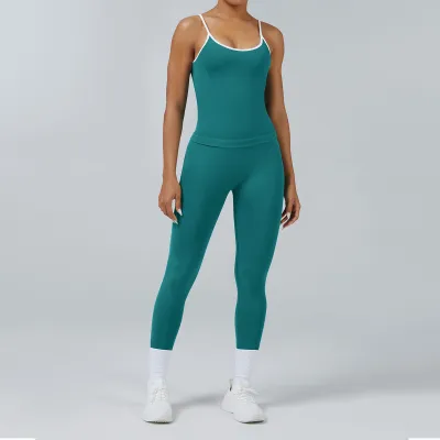Women's Quick-Dry Contrast Color Camisole Tight Pants Sports Yoga Two-Piece Set