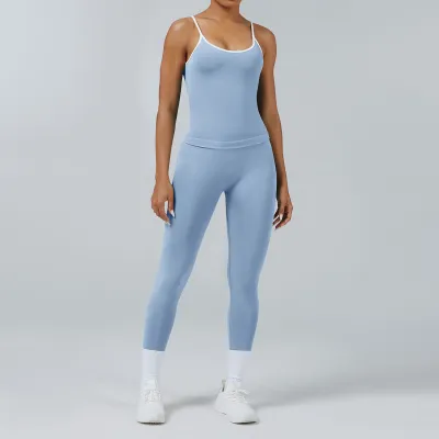 Women's Quick-Dry Contrast Color Camisole Tight Pants Sports Yoga Two-Piece Set