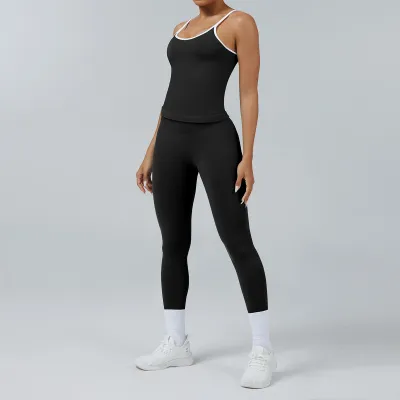 Women's Quick-Dry Contrast Color Camisole Tight Pants Sports Yoga Two-Piece Set