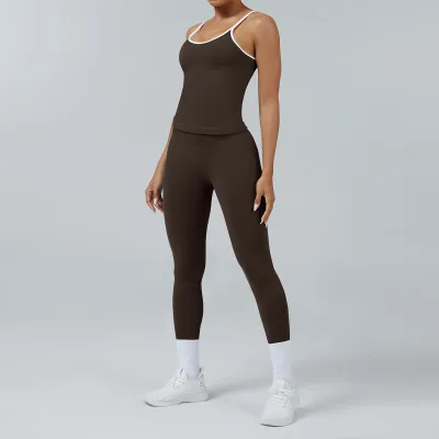 Women's Quick-Dry Contrast Color Camisole Tight Pants Sports Yoga Two-Piece Set