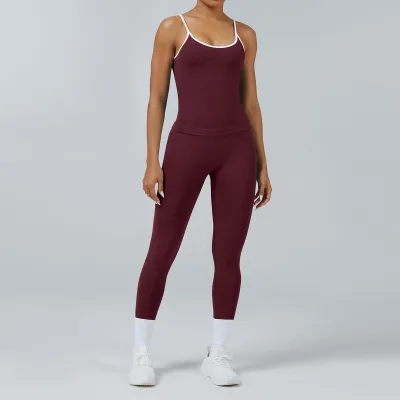 Women's Quick-Dry Contrast Color Camisole Tight Pants Sports Yoga Two-Piece Set