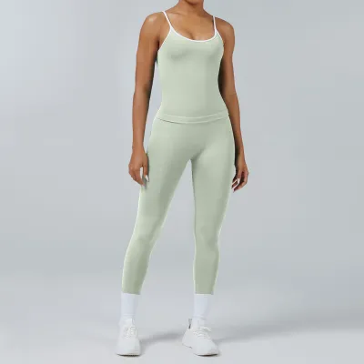 Women's Quick-Dry Contrast Color Camisole Tight Pants Sports Yoga Two-Piece Set