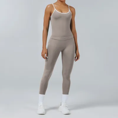 Women's Quick-Dry Contrast Color Camisole Tight Pants Sports Yoga Two-Piece Set