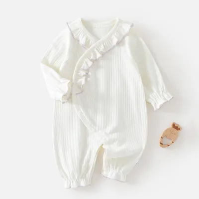 Kids Baby Girls Fashion Solid Color Lace Collar Long Sleeve Jumpsuit for Spring Autumn