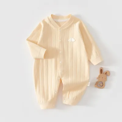 Kids Baby Fashion Cute Printed Long-Sleeve Cotton Jumpsuit Neutral Single-Breasted