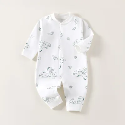 Kids Baby Fashion Cute Printed Long-Sleeve Cotton Jumpsuit Neutral Single-Breasted