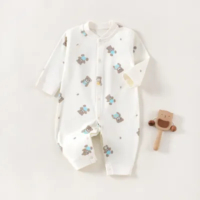Kids Baby Fashion Cute Printed Long-Sleeve Cotton Jumpsuit Neutral Single-Breasted