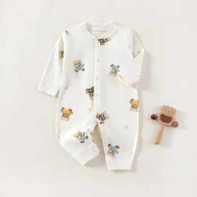Kids Baby Fashion Cute Printed Long-Sleeve Cotton Jumpsuit Neutral Single-Breasted