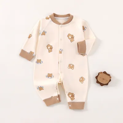 Kids Baby Fashion Cute Printed Long-Sleeve Cotton Jumpsuit Neutral Single-Breasted