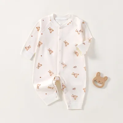 Kids Baby Fashion Cute Printed Long-Sleeve Cotton Jumpsuit Neutral Single-Breasted