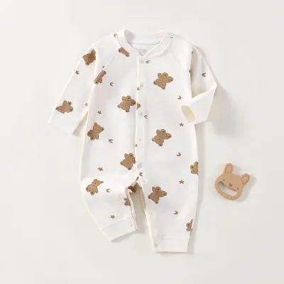 Kids Baby Fashion Cute Printed Long-Sleeve Cotton Jumpsuit Neutral Single-Breasted