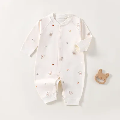 Kids Baby Fashion Cute Printed Long-Sleeve Cotton Jumpsuit Neutral Single-Breasted